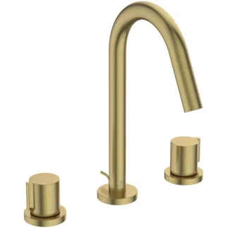 IDEAL STANDARD JOY - Dvouručková umyvadlová baterie 218x180x248 mm, svislá vzdálenost ke středové výpusti 127 mm, broušené zlato, 5 l/min (3 bary), s výsuvným odpadem - perlátorem, skrytý perlátor, omezovač průtoku, PVD technologie #BC783A2 - Brushed Gold