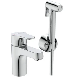 IDEAL STANDARD CERABASE - Umyvadlová baterie 47x142x142 mm, svislá vzdálenost od středu výtoku 106 mm, sprchová hadice 1350 mm, chrom, 3,8 l/min (3 bary), bez výsuvného odpadu - EasyFix, perlátor, technologie Click, FirmaFlow, povrch SmartShine #BC834AA - chrom