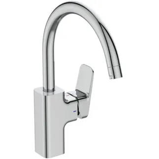 IDEAL STANDARD CERAPLAN - Kuchyňská baterie 112x234x312 mm, svislá vzdálenost od středu výtoku 201 mm, chrom, 5 l/min (3 bar) - EasyFix, skrytý perlátor, BlueStart, technologie Click, omezovač průtoku, EPD, FirmaFlow, povrch SmartShine #BD335AA - chrom