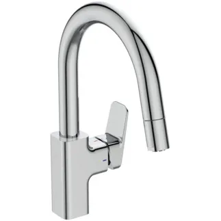 IDEAL STANDARD CERAPLAN - Kuchyňská baterie 118x254x345 mm, svislá vzdálenost od středu výtoku 216 mm, chrom, 6 l/min (3 bary) - BlueStart, technologie Click, EPD, FirmaFlow, vytahovací ruční sprcha, povrch SmartShine #BD337AA - chrom