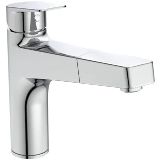 IDEAL STANDARD CERAPLAN - Kuchyňská baterie 50x256x210 mm, svislá vzdálenost od středu výtoku 210 mm, chrom, 9 l/min (3 bary) - BlueStart, technologie Click, EPD, FirmaFlow, instalace na čelní okno, vytahovací ruční sprcha, povrch SmartShine #BD332AA - chrom
