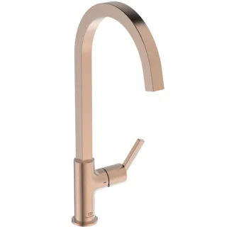 IDEAL STANDARD GUSTO - Kuchyňská baterie 160x254x424 mm, svislá vzdálenost od středu výtoku 204 mm, kartáčovaná měď, 8,3 l/min (3 bar) - EasyFix+, skrytý perlátor, FirmaFlow, PVD technologie #BD411J4 - Sunset Rose