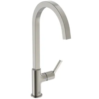 IDEAL STANDARD GUSTO - Kuchyňská baterie 160x254x424 mm, svislá vzdálenost od středu výtoku 204 mm, stříbrná bouře, 8,3 l/min (3 bary) - EasyFix+, skrytý perlátor, FirmaFlow, PVD technologie #BD411GN - nerezová ocel