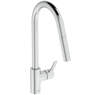 IDEAL STANDARD GUSTO - Kuchyňská baterie 115x276x456 mm, svislá vzdálenost od středu výtoku 241 mm, chrom, 5,9 l/min (3 bary) - EasyFix+, skrytý perlátor, FirmaFlow, 2 druhy proudu, vytahovací ruční sprcha, povrch SmartShine #BD416AA - chrom
