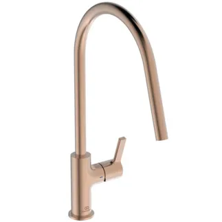 IDEAL STANDARD GUSTO - Kuchyňská baterie 105x287x422 mm, svislá vzdálenost od středu výtoku 238 mm, broušená měď, 9 l/min (3 bar) - EasyFix+, skrytý perlátor, FirmaFlow, PVD technologie #BD408J4 - Sunset Rose