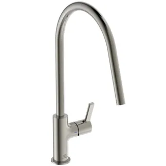 IDEAL STANDARD GUSTO - Kuchyňská baterie 105x287x422 mm, svislá vzdálenost od středu výtoku 238 mm, stříbrná bouře, 9 l/min (3 bary) - EasyFix+, skrytý perlátor, FirmaFlow, PVD technologie #BD408GN - nerezová ocel