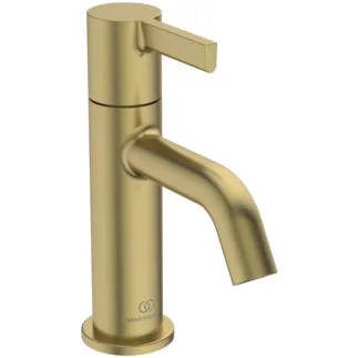 IDEAL STANDARD JOY - Podstavný ventil 45x131x161 mm, svislá vzdálenost 100 mm od středu výpusti, broušené zlato, 5 l/min (3 bar), bez výsuvného odpadu - Skrytý perlátor, omezovač průtoku, technologie PVD #BD462A2 - Brushed Gold