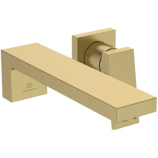 IDEAL STANDARD EXTRA - Nástěnná umyvadlová baterie 167x299x107 mm, svislá vzdálenost od středu výpusti 210 mm, broušené zlato, nutná sada 1 (A1313), 5 l/min (3 bar), bez výsuvného odpadu - omezovač průtoku, FirmaFlow, PVD technologie #BD510A2 - Brushed Gold