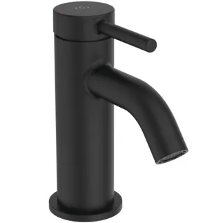 IDEAL STANDARD CERALINE NUOVO - umyvadlová baterie 48x121,5x156 mm, svislá vzdálenost od středu výtoku 90 mm, černá, 3,8 l/min (3 bar), bez výsuvného odpadu - EasyFix, skrytý perlátor, BlueStart, odolná proti vandalismu #BD755XG - Silk Black