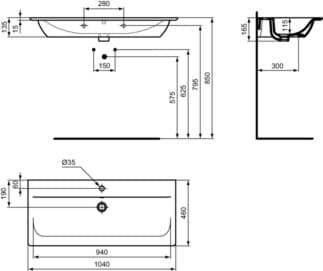 IDEAL STANDARD CONNECT AIR - Nábytkové umyvadlo 1040x460x165 mm v bílém lesku, 1 otvor pro baterii, s přepadem #E027401 - Bílá (Alpine), obrázek 5