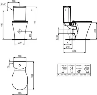 IDEAL STANDARD CONNECT AIR - Podlahové WC pro kombinaci (otevřená záda) 360x665x400 mm v bílém lesku, horizontální odtok - technologie splachování AquaBlade #E009701 - Bílá (Alpine), obrázek 7