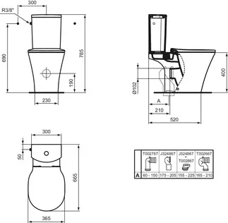 IDEAL STANDARD CONNECT AIR - Podlahové WC pro kombinaci (otevřená záda) 360x665x400 mm v bílém lesku, horizontální odtok - technologie splachování AquaBlade #E009701 - Bílá (Alpine), obrázek 9