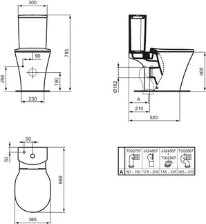 IDEAL STANDARD CONNECT AIR - Podlahové WC pro kombinaci (otevřená záda) 360x665x400 mm v bílém lesku, horizontální odtok - technologie splachování AquaBlade #E009701 - Bílá (Alpine), obrázek 8