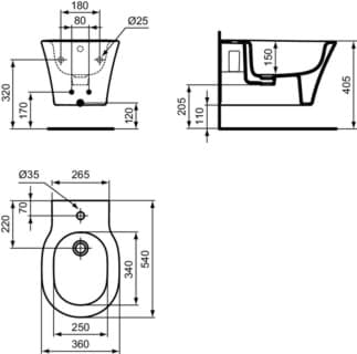 IDEAL STANDARD CONNECT AIR - nástěnný bidet 360x540x295 mm, bílý lesklý, 1 otvor pro baterii, s přepadem #E233501 - Bílá (Alpine), obrázek 5