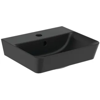 IDEAL STANDARD CONNECT AIR - Umyvadlo s ručním oplachováním 400x350x150 mm v černém saténovém provedení, 1 otvor pro baterii, s přepadem - Prostorově úsporné umyvadlo #E0307V3 - Black
