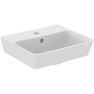 IDEAL STANDARD CONNECT AIR - Umyvadlo s ručním oplachováním 400x350x150 mm, bílé lesklé, 1 otvor pro baterii, s přepadem - prostorově úsporné umyvadlo #E030701 - Bílá (Alpine)