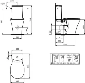 IDEAL STANDARD CONNECT AIR - Podlahové kombinované WC 360x650x400 mm v bílé barvě, horizontální odtok - technologie splachování AquaBlade, IdealPlus #E0137MA - Bílá (Alpine) s Ideal Plus, obrázek 7