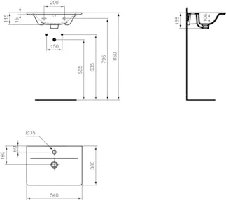 IDEAL STANDARD CONNECT AIR - Nábytkové umyvadlo 540x380x155 mm v bílé barvě, 1 otvor pro baterii, s přepadem - Prostorově úsporné umyvadlo, IdealPlus #E0296MA - Bílá (Alpine) s Ideal Plus, obrázek 5