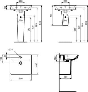 IDEAL STANDARD CONNECT AIR - Umyvadlo 500x450x160 mm v bílém lesku, 1 otvor pro baterii, s přepadem #E030101 - Bílá (Alpine), obrázek 6