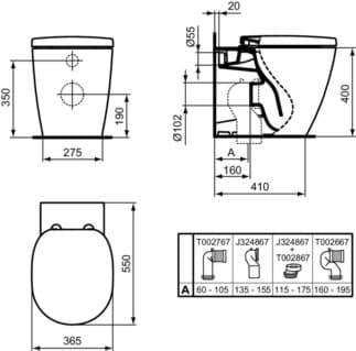 IDEAL STANDARD CONNECT - Podlahové WC (otevřená záda) 370x550x400 mm v bílé lesklé barvě, CL1 plné splachování 4,5 - 6 l/min - CL1 #E052401 - Bílá (Alpine), obrázek 7
