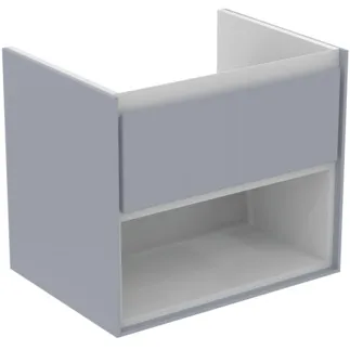 IDEAL STANDARD C.AIR - Vanity unit 600x440x517 mm ve světle šedé lesklé / bílé matné barvě, 1 zásuvka - SoftClosing, předmontovaná #E0826EQ - Světle šedá lesklá / bílá matná