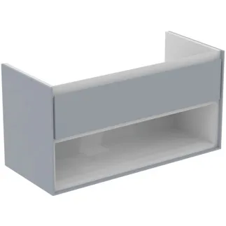 IDEAL STANDARD C.AIR - Vanity unit 1000x440x517 mm ve světle šedé lesklé / bílé matné barvě, 1 zásuvka - SoftClosing, předmontovaná #E0828EQ - Světle šedá lesklá / bílá matná