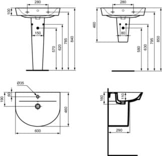IDEAL STANDARD CONNECT AIR - Umyvadlo 600x460x160 mm v bílém lesku, 1 otvor pro baterii, s přepadem #E069401 - Bílá (Alpine), obrázek 7