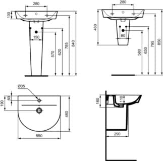 IDEAL STANDARD CONNECT AIR - Umyvadlo 550x460x160 mm v bílé barvě, 1 otvor pro baterii, s přepadem - IdealPlus #E0698MA - Bílá (Alpine) s Ideal Plus, obrázek 7
