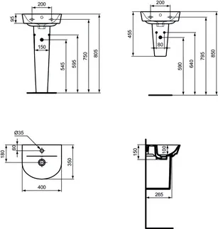 IDEAL STANDARD CONNECT AIR - Umyvadlo s ručním oplachováním 400x350x150 mm, bílé lesklé, 1 otvor pro baterii, s přepadem - prostorově úsporné umyvadlo #E070101 - Bílá (Alpine), obrázek 6