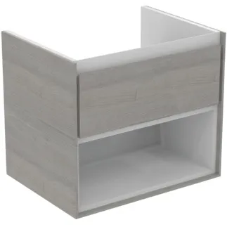 IDEAL STANDARD C.AIR - Vanity unit 600x440x517 mm v dekoru dub šedý / bílý mat, 1 zásuvka - SoftClosing, předmontovaná #E0826PS - dekor dub šedý / bílý mat