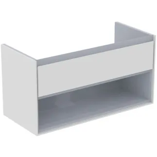 IDEAL STANDARD C.AIR - Vanity unit 1000x440x517 mm v bílém lesku / světle šedém matu, 1 zásuvka - SoftClosing, předmontovaná #E0828KN - bílý lesk / světle šedý mat