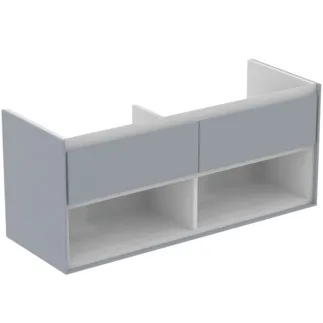 IDEAL STANDARD C.AIR - Vanity unit 1200x440x517 mm ve světle šedé lesklé / bílé matné barvě, 2 zásuvky - SoftClosing, předmontované #E0829EQ - Světle šedá lesklá / bílá matná