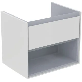 IDEAL STANDARD C.AIR - Vanity unit 600x440x517 mm v bílém lesku / světle šedém matu, 1 zásuvka - SoftClosing, předmontovaná #E0826KN - bílý lesk / světle šedý mat