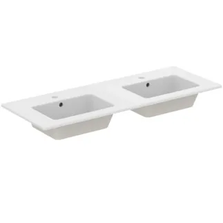 IDEAL STANDARD EUROVIT - Dvojité nábytkové umyvadlo 1215x455x155 mm v bílém lesku, 2 otvory pro baterii, s přepadem #E053401 - Bílá (Alpine)