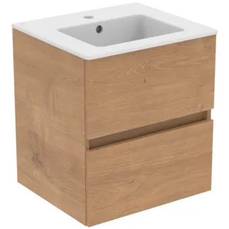 IDEAL STANDARD EUROVIT+ - Balení nábytku 510x450x565 mm v dubu Hamilton, 1 otvor pro baterii, s přepadem, 2 zásuvky - bez úchytky, SoftClosing #R0571Y8 - dub Hamilton
