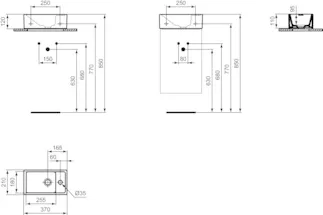 IDEAL STANDARD I.LIFE S - Umyvadlo s ručním oplachováním 370x210x120 mm v černém saténovém provedení, 1 otvor pro baterii, bez přepadu - Prostorově úsporné umyvadlo #E2112V3 - Black, obrázek 9