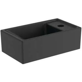 IDEAL STANDARD I.LIFE S - Umyvadlo s ručním oplachováním 370x210x120 mm v černém saténovém provedení, 1 otvor pro baterii, bez přepadu - Prostorově úsporné umyvadlo #E2112V3 - Black