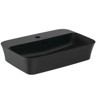 IDEAL STANDARD IPALYSS - Mísa 550x380x145 mm v černém saténovém provedení, 1 otvor pro baterii, s přepadem - Diamatec, prostorově úsporné umyvadlo #E2077V3 - Black