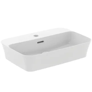 IDEAL STANDARD IPALYSS - Mísa 550x380x145 mm v bílém hedvábném matu, 1 otvor pro baterii, s přepadem - Diamatec, prostorově úsporné umyvadlo #E2077V1 - Silk white