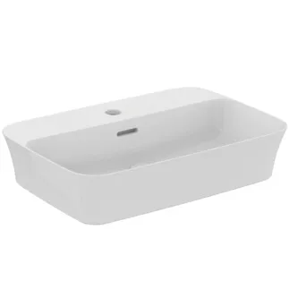 IDEAL STANDARD IPALYSS - Mísa 550x380x145 mm v bílé barvě, 1 otvor pro baterii, s přepadem - Diamatec, prostorově úsporné umyvadlo, IdealPlus #E2077MA - Bílá (Alpine) s Ideal Plus