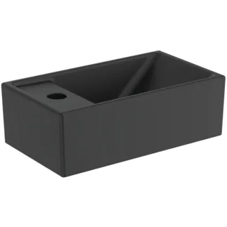 IDEAL STANDARD I.LIFE S - Umyvadlo s ručním oplachováním 370x210x120 mm v černém saténovém provedení, 1 otvor pro baterii, bez přepadu - Prostorově úsporné umyvadlo #E2113V3 - Black