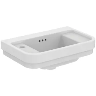 IDEAL STANDARD CALLA - Umyvadlo s ručním oplachováním 500x320x180 mm, bílé lesklé, 1 otvor pro baterii, s přepadem - prostorově úsporné umyvadlo #E223301 - Bílá (Alpine)