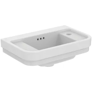 IDEAL STANDARD CALLA - Umyvadlo s ručním oplachováním 500x320x180 mm, bílé lesklé, 1 otvor pro baterii, s přepadem - prostorově úsporné umyvadlo #E223401 - Bílá (Alpine)