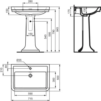 IDEAL STANDARD CALLA - Umyvadlo 715x500x175 mm, bílé lesklé, 1 otvor pro baterii, s přepadem #E221901 - Bílá (Alpine), obrázek 5