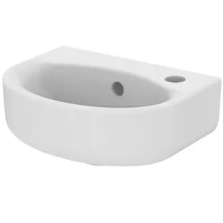 IDEAL STANDARD CONNECT - Umyvadlo s ručním oplachováním 350x260x155 mm v bílé barvě, 1 otvor pro baterii, s přepadem - prostorově úsporné umyvadlo, IdealPlus #E7913MA - Bílá (Alpine) s Ideal Plus