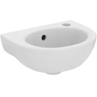IDEAL STANDARD EUROVIT - Umyvadlo s ručním oplachováním 350x260x160 mm v bílé lesklé barvě, 1 otvor pro baterii, s přepadem - Prostorově úsporné umyvadlo, certifikováno NF #E871601 - Bílá (Alpine)