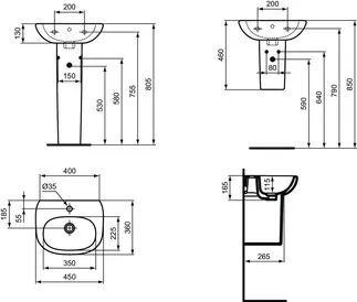 IDEAL STANDARD CONNECT - Nástěnný sloupek 170x265x340 mm v bílé lesklé barvě #E711401 - Bílá (Alpine), obrázek 2