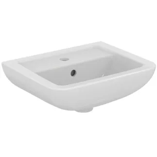 IDEAL STANDARD EUROVIT - Umyvadlo s ručním oplachováním 450x360x170 mm, bílé lesklé, 1 otvor pro baterii, s přepadem - prostorově úsporné umyvadlo #K284801 - Bílá (Alpine)
