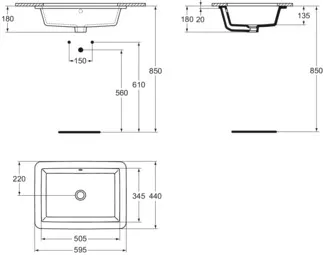 IDEAL STANDARD STRADA - Podumyvadlo 595x440x180 mm v bílé barvě, bez otvoru pro baterii, s přepadem - IdealPlus #K0779MA - Bílá (Alpine) s Ideal Plus, obrázek 5