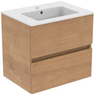 IDEAL STANDARD EUROVIT+ - Balení nábytku 610x450x565 mm v dubu Hamilton, 1 otvor pro baterii, s přepadem, 2 zásuvky - bez úchytky, SoftClosing #R0572Y8 - dub Hamilton